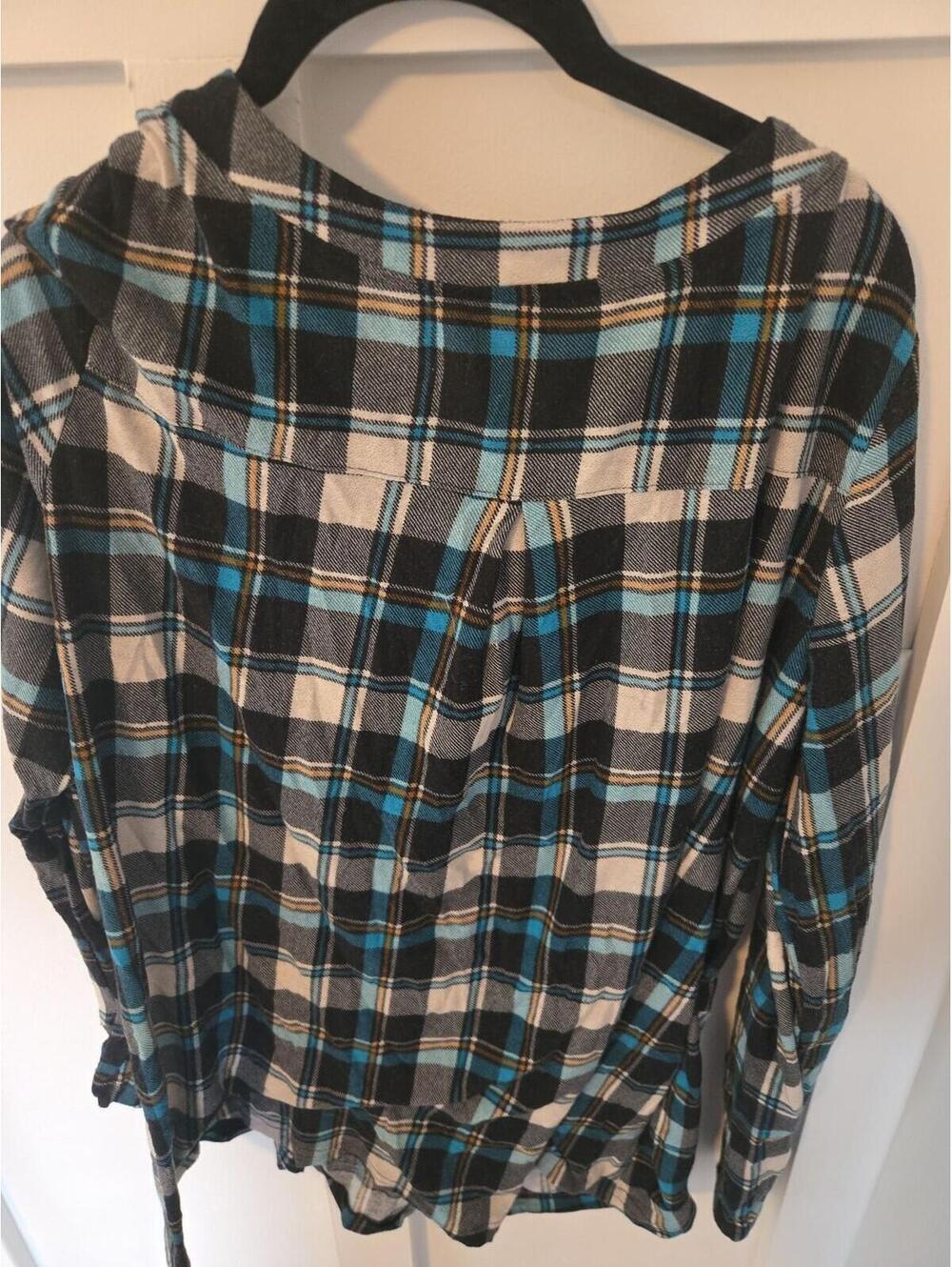 Baikea Women's XL Blue Plaid Zipper V-Neck Tunic Blouse - Picture 3 of 5